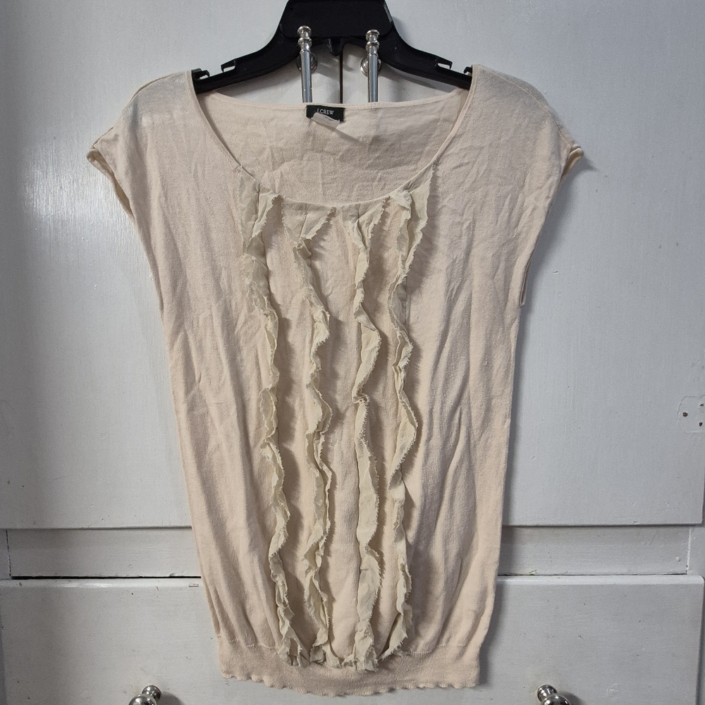 J. Crew Beige Cap Short Sleeve Ruffle Blouse Size Small